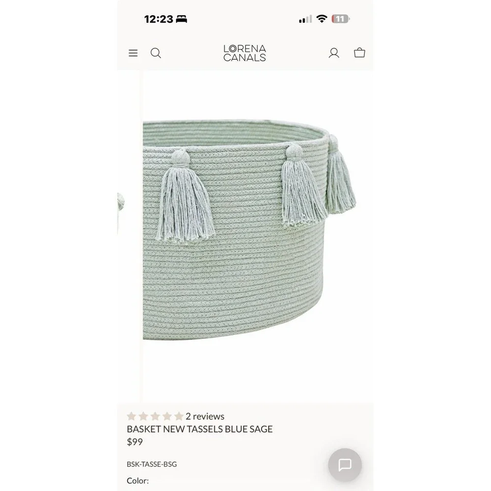 Lorena Canals Basket Tassels Soft Blue 1’4”x10” NWT